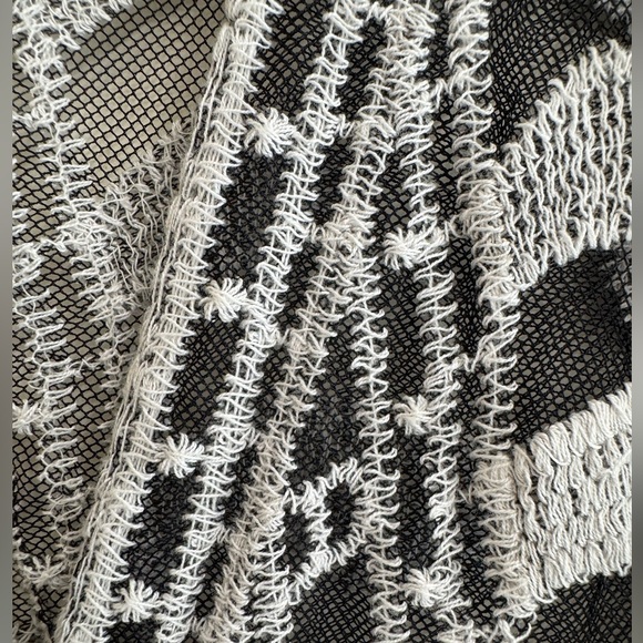 Boho Sheer Embroidered Kimono Swim Cover Up Black White One Size - Picture 4 of 7